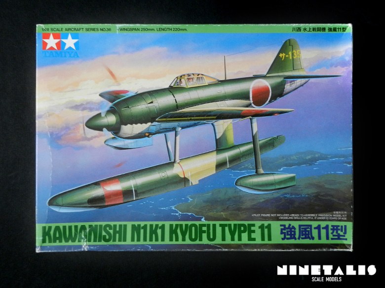 The box cover of Tamiya's kit number 61036 Kawanishi N1K1 Kyofu Type 11. floatN1K1-box