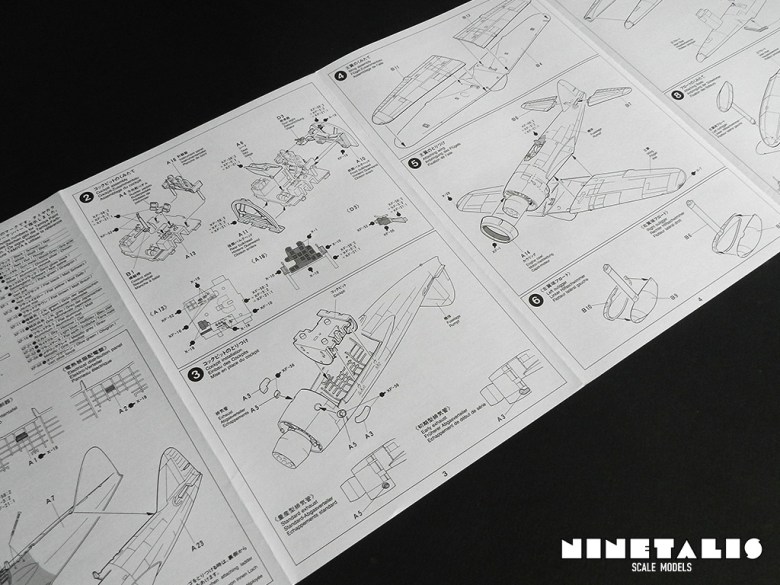 An overview of the illustrations inside the instructions sheet within Tamiya's kit number 61036 Kawanishi N1K1 Kyofu Type 11. floatN1K1-instructions