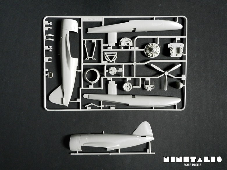 An overview of sprue A in Tamiya's kit number 61036 Kawanishi N1K1 Kyofu Type 11. floatN1K1-sprue2