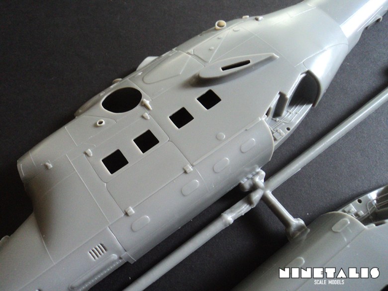 A detail shot of the fuselage halves in Revell's kit number 04942 Mil Mi-24D 'Hind-D'. Note that there are both raised and recessed panel lines. Hind-fuselagespruedetail