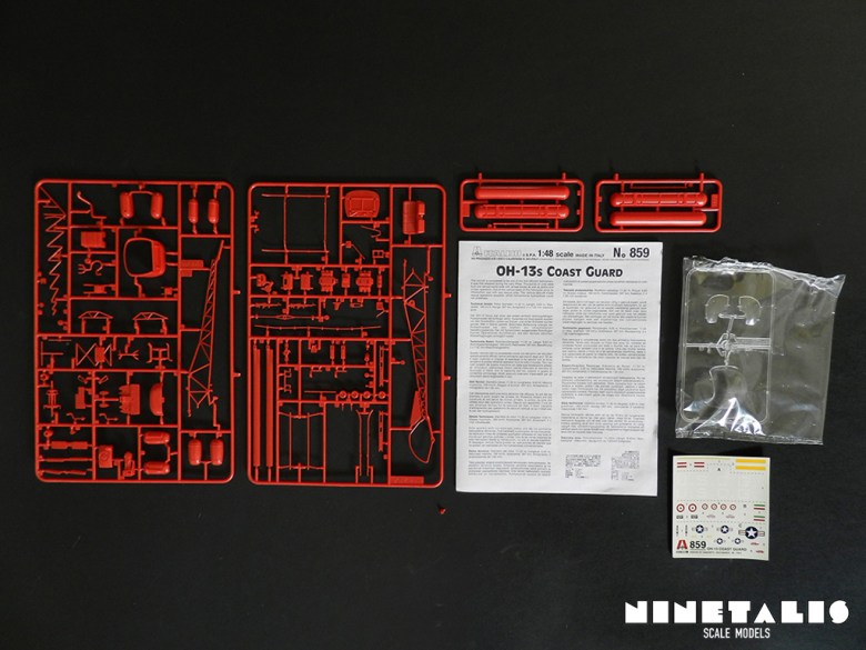 All the contents from the Italeri OH-13/AB-47 Coast Guard kit 859.