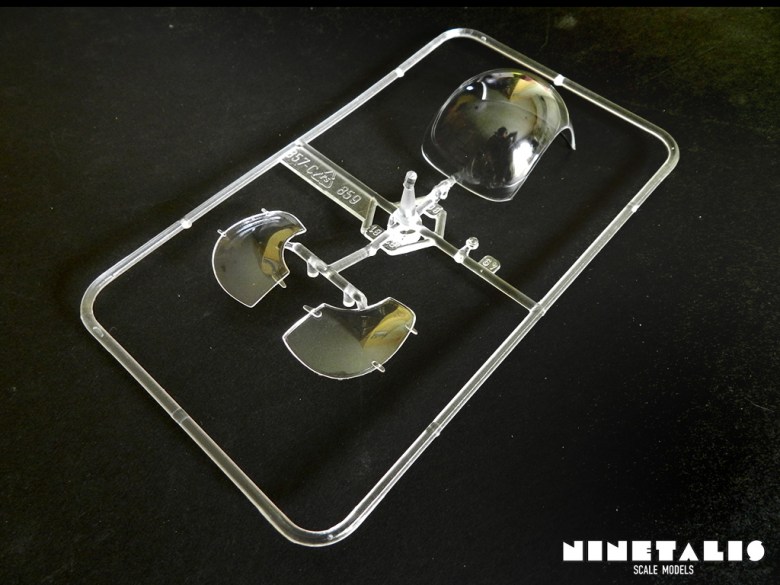 A side view of the clear sprue from the Italeri OH-13/AB-47 Coast Guard kit 859, which show the cleanliness of the clear parts.