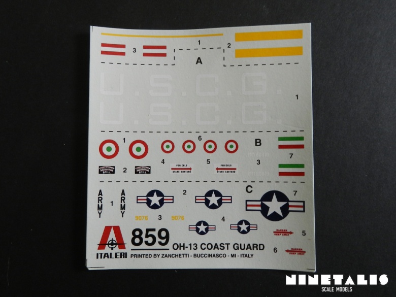 The decal sheet from the Italeri OH-13/AB-47 Coast Guard kit 859.