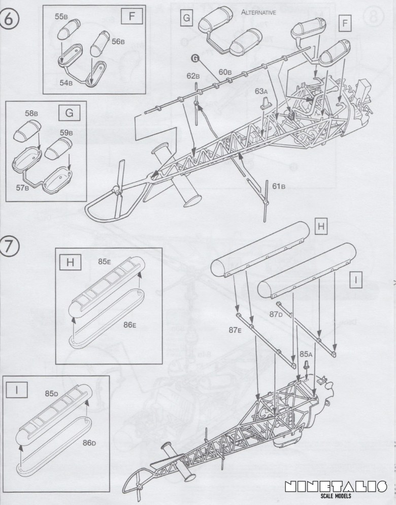 A few illustrations from the instructions sheet from the Italeri OH-13/AB-47 Coast Guard kit 859.