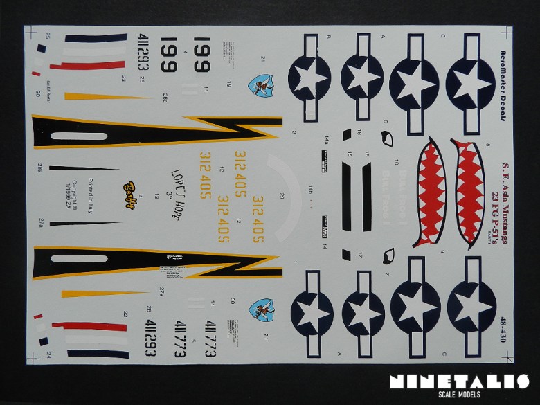 The decal sheet of the product.