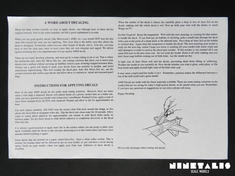 Inside the package we have instruction sheet on how to apply decals onto our model.