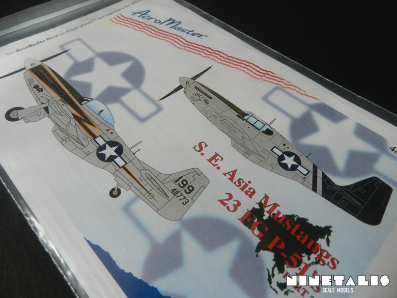 A close up of the packaging of the Aeromaster 1:48 S.E. Asia Mustangs 23 FG P-51's part 2 decal sheet.