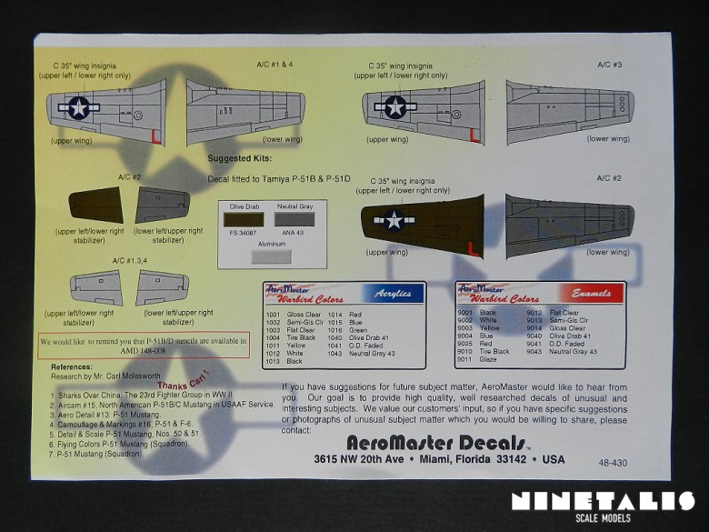 The wing paint schemes of our decal sheet.