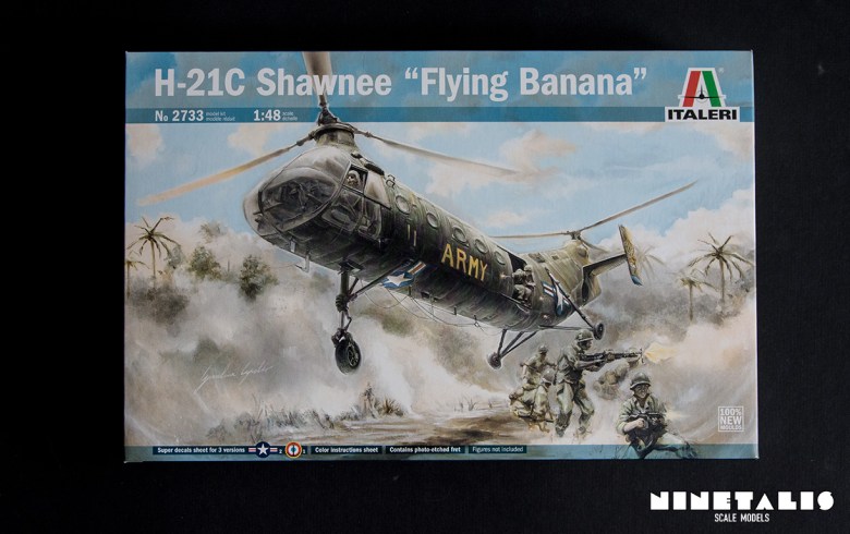 Box cover of the Italeri H-21C Shawnee "Flying Banana" kit number 2733. r-italeri-h-21c-boxtop