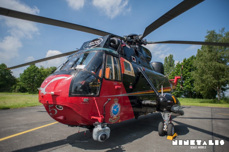 A close up shot of the Belgian Air Component's Westland Seaking Mk48 RS05 shot in it's 25th anniversary livery during the THPU Spottersday in 2016. Note the replaced door part behind the cockpit side windows.