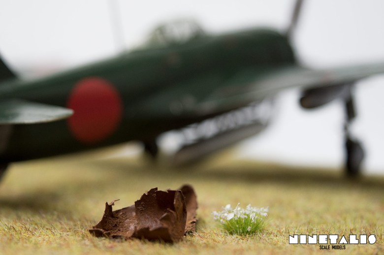 A detail of the diorama which holds the Tamiya 1/48 Kawanishi N1K1-Ja Shiden in 341st Naval Air Group markings.